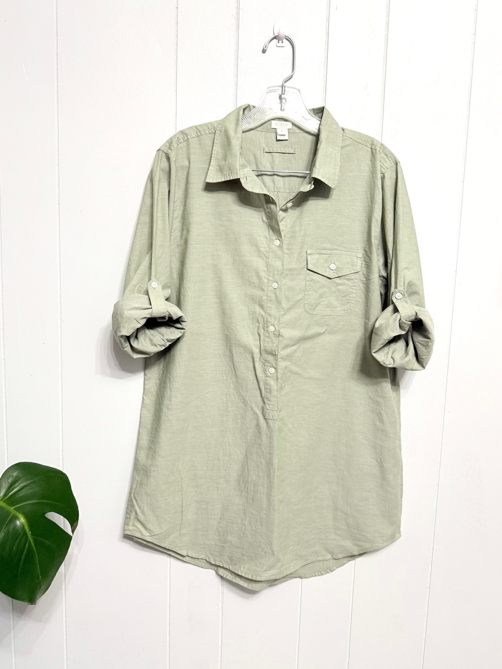 #10) J. Crew Cotton Light Sage Casual Half Button Down Shirt
